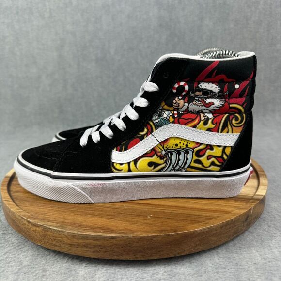 Vans Sk8 Hi Womens Size 6 Shoes Sneakers Black Suede Santa Flame Skate Atheltic - Picture 4 of 10